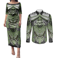 Aotearoa Iwi Ngati Raukawa Personalised Couples Matching Puletasi and Long Sleeve Button Shirt Maori Kowhaiwhai Pattern