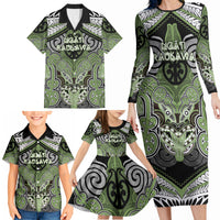 Aotearoa Iwi Ngati Raukawa Personalised Family Matching Long Sleeve Bodycon Dress and Hawaiian Shirt Maori Kowhaiwhai Pattern