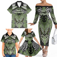 Aotearoa Iwi Ngati Raukawa Personalised Family Matching Off The Shoulder Long Sleeve Dress and Hawaiian Shirt Maori Kowhaiwhai Pattern