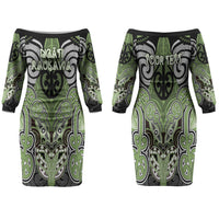 Aotearoa Iwi Ngati Raukawa Personalised Family Matching Off The Shoulder Long Sleeve Dress and Hawaiian Shirt Maori Kowhaiwhai Pattern