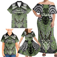 Aotearoa Iwi Ngati Raukawa Personalised Family Matching Off Shoulder Maxi Dress and Hawaiian Shirt Maori Kowhaiwhai Pattern