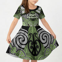 Aotearoa Iwi Ngati Raukawa Personalised Kid Short Sleeve Dress Maori Kowhaiwhai Pattern