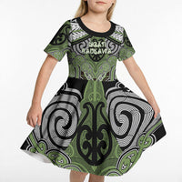 Aotearoa Iwi Ngati Raukawa Personalised Kid Short Sleeve Dress Maori Kowhaiwhai Pattern