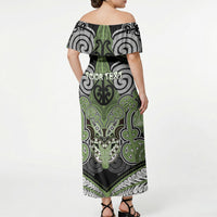 Aotearoa Iwi Ngati Raukawa Personalised Off Shoulder Maxi Dress Maori Kowhaiwhai Pattern
