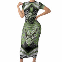 Aotearoa Iwi Ngati Raukawa Personalised Short Sleeve Bodycon Dress Maori Kowhaiwhai Pattern