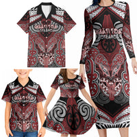 Aotearoa Iwi Ngati Toa Personalised Family Matching Long Sleeve Bodycon Dress and Hawaiian Shirt Maori Kowhaiwhai Pattern