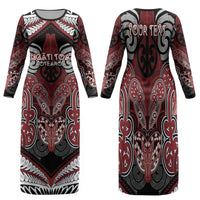 Aotearoa Iwi Ngati Toa Personalised Family Matching Long Sleeve Bodycon Dress and Hawaiian Shirt Maori Kowhaiwhai Pattern