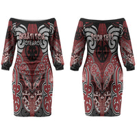 Aotearoa Iwi Ngati Toa Personalised Family Matching Off The Shoulder Long Sleeve Dress and Hawaiian Shirt Maori Kowhaiwhai Pattern