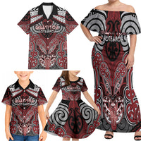 Aotearoa Iwi Ngati Toa Personalised Family Matching Off Shoulder Maxi Dress and Hawaiian Shirt Maori Kowhaiwhai Pattern