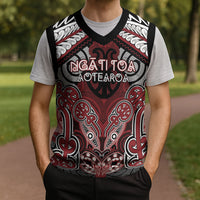 Aotearoa Iwi Ngati Toa Personalised Christmas Knitted V-Neck Vest Maori Kowhaiwhai Pattern