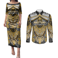 Aotearoa Iwi Ngati Tama Personalised Couples Matching Puletasi and Long Sleeve Button Shirt Maori Kowhaiwhai Pattern