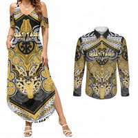 Aotearoa Iwi Ngati Tama Personalised Couples Matching Summer Maxi Dress and Long Sleeve Button Shirt Maori Kowhaiwhai Pattern