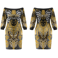 Aotearoa Iwi Ngati Tama Personalised Family Matching Off The Shoulder Long Sleeve Dress and Hawaiian Shirt Maori Kowhaiwhai Pattern