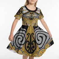 Aotearoa Iwi Ngati Tama Personalised Kid Short Sleeve Dress Maori Kowhaiwhai Pattern