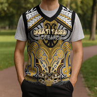 Aotearoa Iwi Ngati Tama Personalised Christmas Knitted V-Neck Vest Maori Kowhaiwhai Pattern