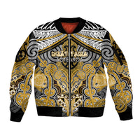 Aotearoa Iwi Ngati Tama Personalised Sleeve Zip Bomber Jacket Maori Kowhaiwhai Pattern
