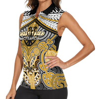 Aotearoa Iwi Ngati Tama Personalised Women Sleeveless Polo Shirt Maori Kowhaiwhai Pattern