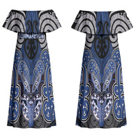 Aotearoa Iwi Ngati Tuwharetoa Personalised Couples Matching Off Shoulder Maxi Dress and Long Sleeve Button Shirt Maori Kowhaiwhai Pattern