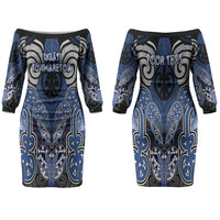 Aotearoa Iwi Ngati Tuwharetoa Personalised Couples Matching Off The Shoulder Long Sleeve Dress and Hawaiian Shirt Maori Kowhaiwhai Pattern