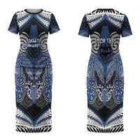 Aotearoa Iwi Ngati Tuwharetoa Personalised Couples Matching Short Sleeve Bodycon Dress and Hawaiian Shirt Maori Kowhaiwhai Pattern
