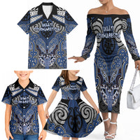 Aotearoa Iwi Ngati Tuwharetoa Personalised Family Matching Off The Shoulder Long Sleeve Dress and Hawaiian Shirt Maori Kowhaiwhai Pattern