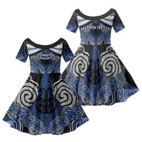 Aotearoa Iwi Ngati Tuwharetoa Personalised Family Matching Off The Shoulder Long Sleeve Dress and Hawaiian Shirt Maori Kowhaiwhai Pattern