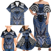Aotearoa Iwi Ngati Tuwharetoa Personalised Family Matching Off Shoulder Maxi Dress and Hawaiian Shirt Maori Kowhaiwhai Pattern