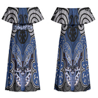 Aotearoa Iwi Ngati Tuwharetoa Personalised Family Matching Off Shoulder Maxi Dress and Hawaiian Shirt Maori Kowhaiwhai Pattern