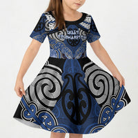 Aotearoa Iwi Ngati Tuwharetoa Personalised Kid Short Sleeve Dress Maori Kowhaiwhai Pattern