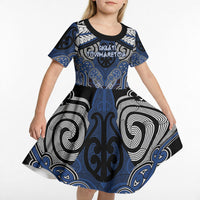 Aotearoa Iwi Ngati Tuwharetoa Personalised Kid Short Sleeve Dress Maori Kowhaiwhai Pattern