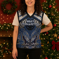 Aotearoa Iwi Ngati Tuwharetoa Personalised Christmas Knitted V-Neck Vest Maori Kowhaiwhai Pattern