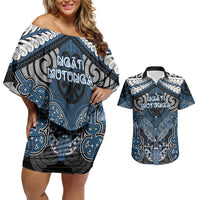 Aotearoa Iwi Ngati Mutunga Personalised Couples Matching Off Shoulder Short Dress and Hawaiian Shirt Maori Kowhaiwhai Pattern