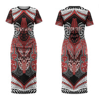 Aotearoa Iwi Te Ati Awa Personalised Couples Matching Short Sleeve Bodycon Dress and Long Sleeve Button Shirt Maori Kowhaiwhai Pattern