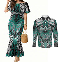 Aotearoa Iwi Ngati Maru Personalised Couples Matching Mermaid Dress and Long Sleeve Button Shirt Maori Kowhaiwhai Pattern