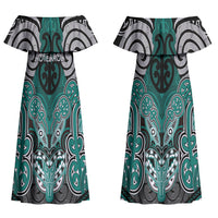 Aotearoa Iwi Ngati Maru Personalised Couples Matching Off Shoulder Maxi Dress and Hawaiian Shirt Maori Kowhaiwhai Pattern