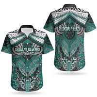 Aotearoa Iwi Ngati Maru Personalised Couples Matching Off The Shoulder Long Sleeve Dress and Hawaiian Shirt Maori Kowhaiwhai Pattern