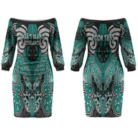 Aotearoa Iwi Ngati Maru Personalised Couples Matching Off The Shoulder Long Sleeve Dress and Long Sleeve Button Shirt Maori Kowhaiwhai Pattern