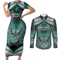 Aotearoa Iwi Ngati Maru Personalised Couples Matching Short Sleeve Bodycon Dress and Long Sleeve Button Shirt Maori Kowhaiwhai Pattern