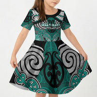 Aotearoa Iwi Ngati Maru Personalised Kid Short Sleeve Dress Maori Kowhaiwhai Pattern