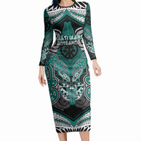 Aotearoa Iwi Ngati Maru Personalised Long Sleeve Bodycon Dress Maori Kowhaiwhai Pattern