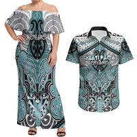 Aotearoa Iwi Ngati Paoa Personalised Couples Matching Off Shoulder Maxi Dress and Hawaiian Shirt Maori Kowhaiwhai Pattern
