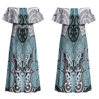 Aotearoa Iwi Ngati Paoa Personalised Couples Matching Off Shoulder Maxi Dress and Hawaiian Shirt Maori Kowhaiwhai Pattern
