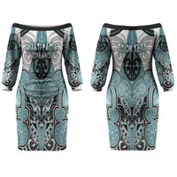 Aotearoa Iwi Ngati Paoa Personalised Couples Matching Off The Shoulder Long Sleeve Dress and Hawaiian Shirt Maori Kowhaiwhai Pattern