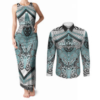 Aotearoa Iwi Ngati Paoa Personalised Couples Matching Tank Maxi Dress and Long Sleeve Button Shirt Maori Kowhaiwhai Pattern