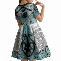 Aotearoa Iwi Ngati Paoa Personalised Kid Short Sleeve Dress Maori Kowhaiwhai Pattern