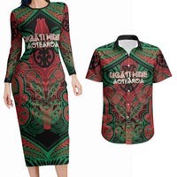 Aotearoa Iwi Ngati Hine Personalised Couples Matching Long Sleeve Bodycon Dress and Hawaiian Shirt Maori Kowhaiwhai Pattern