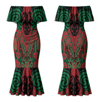 Aotearoa Iwi Ngati Hine Personalised Couples Matching Mermaid Dress and Long Sleeve Button Shirt Maori Kowhaiwhai Pattern