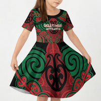Aotearoa Iwi Ngati Hine Personalised Kid Short Sleeve Dress Maori Kowhaiwhai Pattern