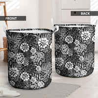 Black Aloha Hawaiian Laundry Basket Monstera Hibiscus Tropical Pattern