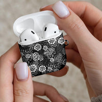 Black Aloha Hawaiian AirPods Case Monstera Hibiscus Tropical Pattern
